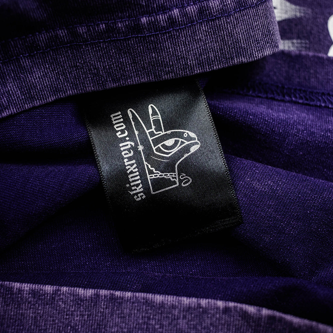 t-shirt welcome home, black logo, purpule